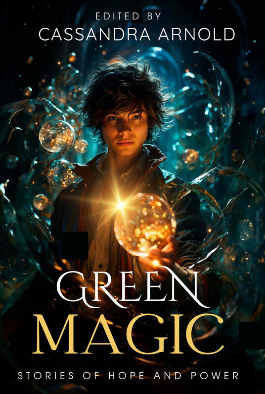 cover of anthology showing a young man with a magic orb in his hand